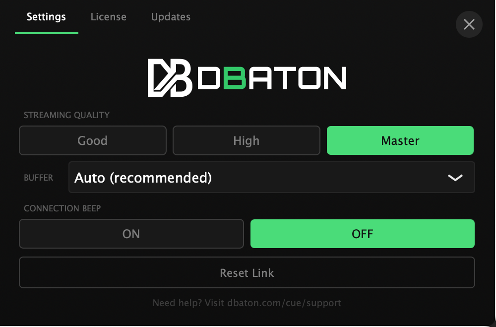 CUE settings tab